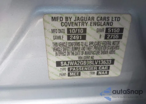 2011 Jaguar Xj Xjl from USA, damaged, VIN SAJWA2GB9BLV13633